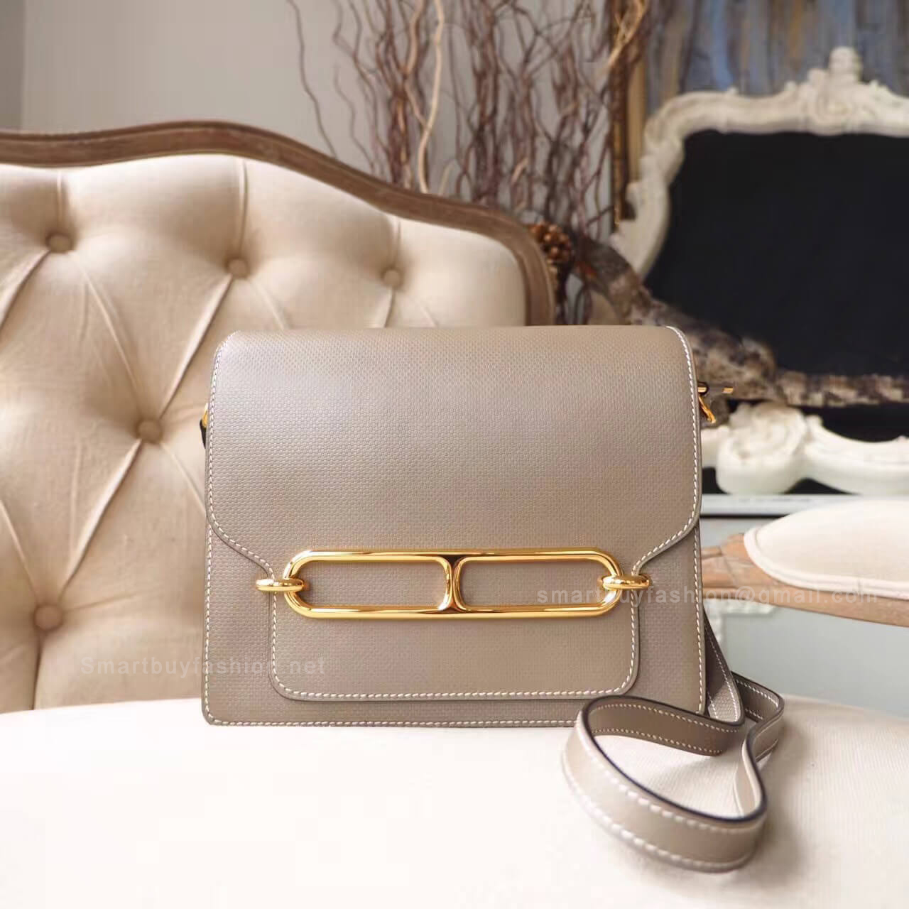 Hermes Roulis 23 Bag in ck18 Etoupe Grain dH GHW